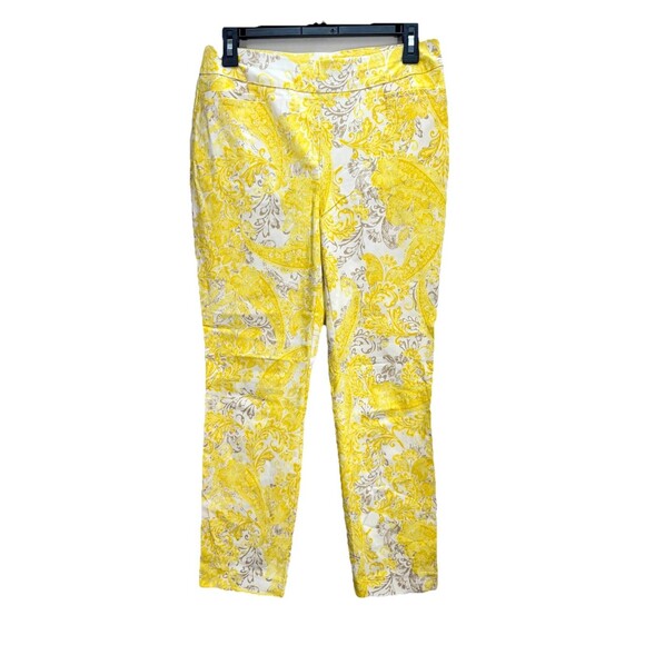 Chicos So Slimming Brigette Ankle Pants Size 00/2R Yellow White Paisley Pull On - Picture 1 of 12